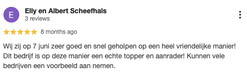 Wij zij op 7 juni zeer goed en snel geholpen op een heel vriendelijke manier! Dit bedriftis op deze manier een echte topper en aanrader! Kunnen vele bedrijven een voorbeeld aan nemen. - Reviews en testimonials