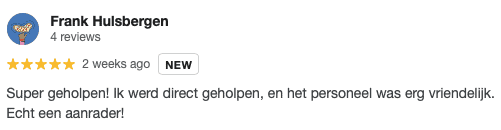 Super geholpen! Ik werd direct geholpen, en het personeel was erg vriendelijk. Echt een aanrader!