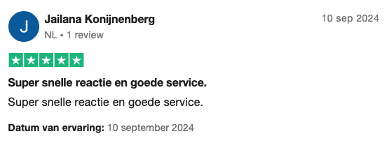 Super snelle reactie en goede service.